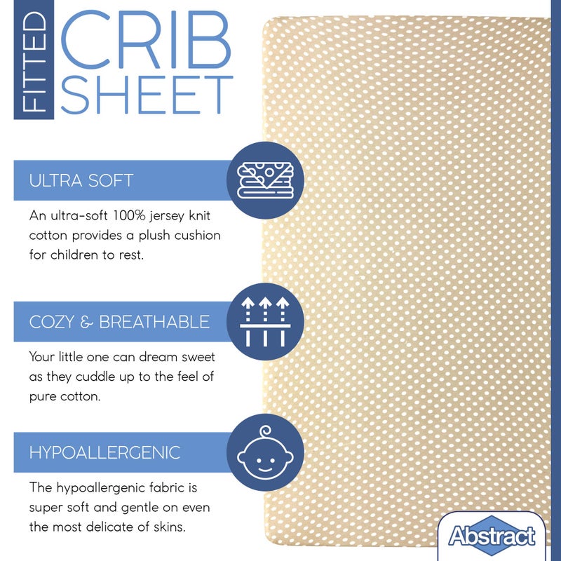 Abstract Cotton Crib Sheets - Fitted Crib Sheet for Standard Crib Mattress - Ultra Soft Crib Sheets for Boys Girls Baby - Universal - Snug Fitted - Cotton - 28"x52" (Beige Polka Dot) - Image 2